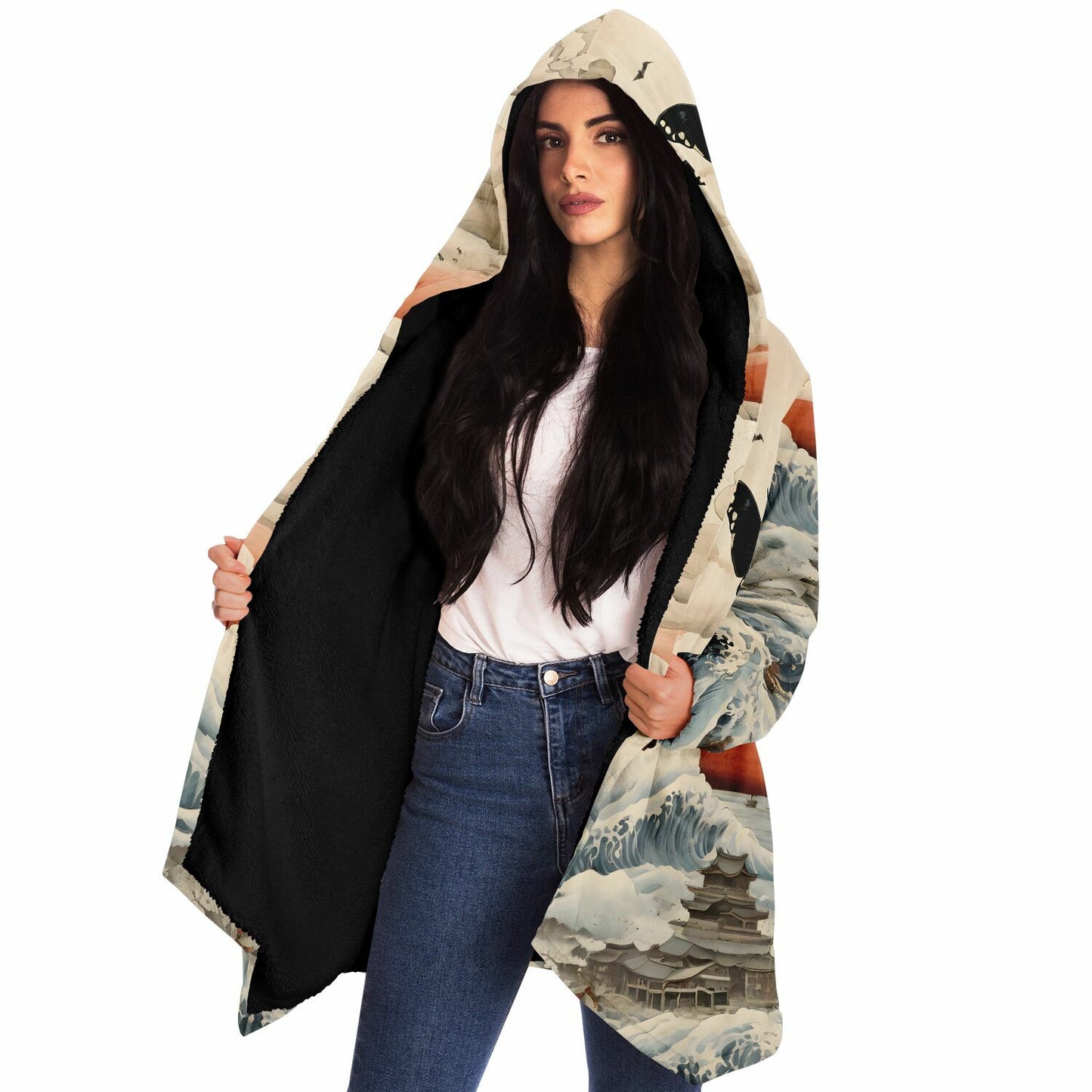 Mothra Hooded Cloak - Sherpa Fleece Fantasy Art with Anime Aesthetic