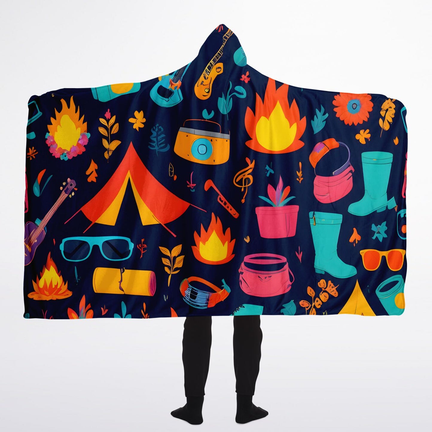 Festival Life Hooded Blanket - Ultra-Soft Hoodie Blanket with Festival Icons Pattern
