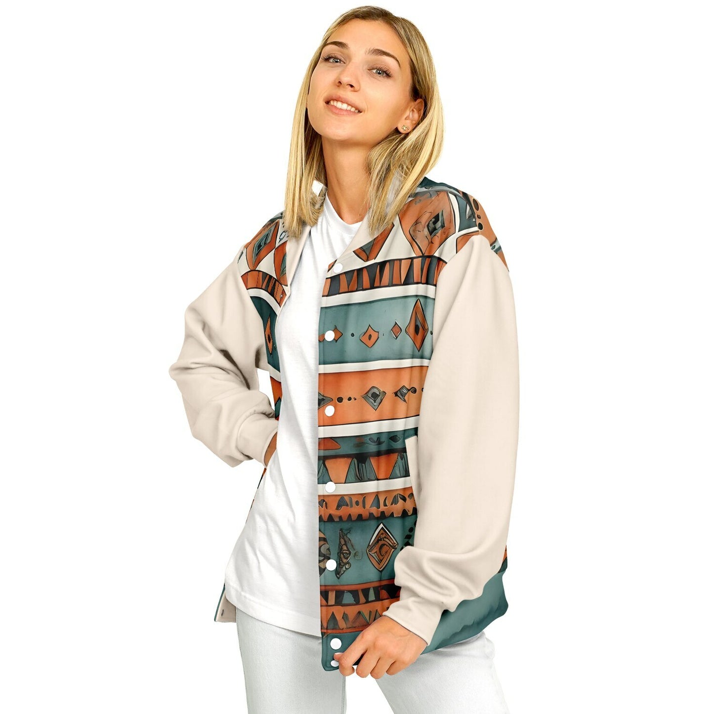 Abstract Baseball Jacket - Festival Style Comfort with Bright Patterns