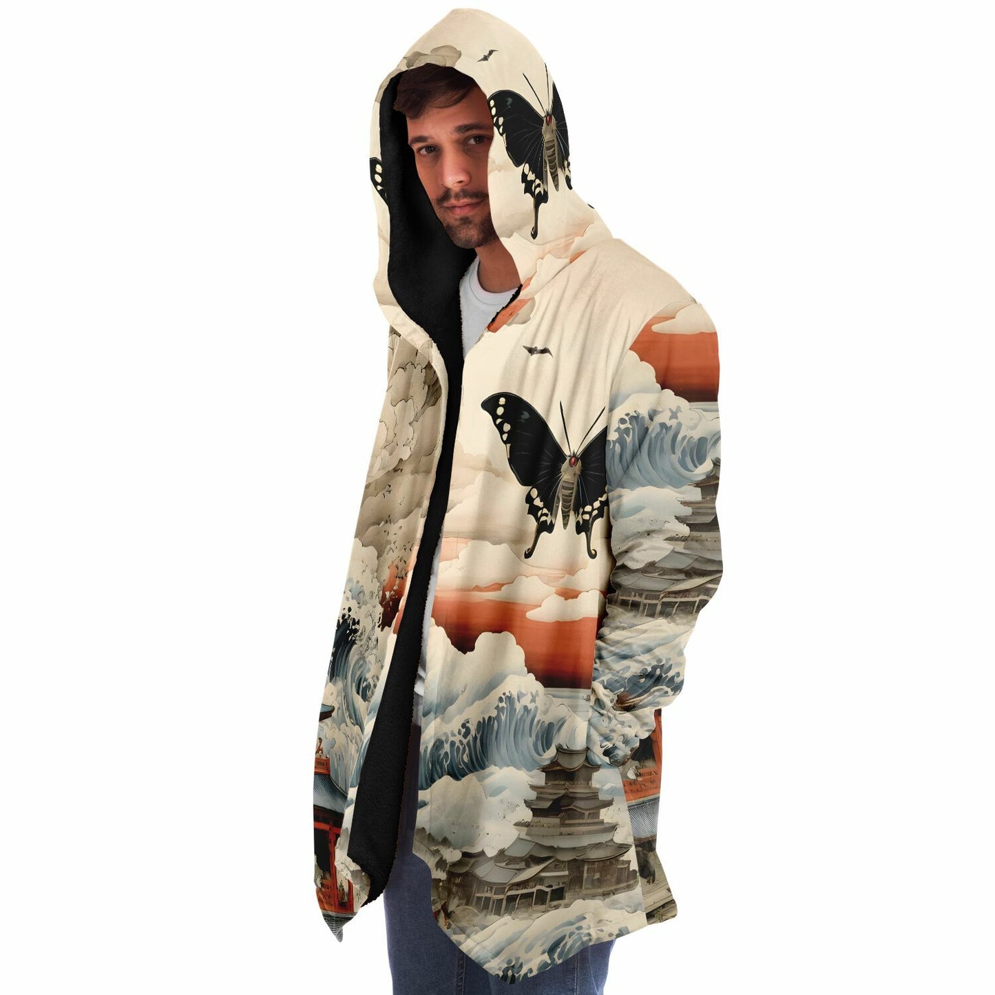 Mothra Hooded Cloak - Sherpa Fleece Fantasy Art with Anime Aesthetic