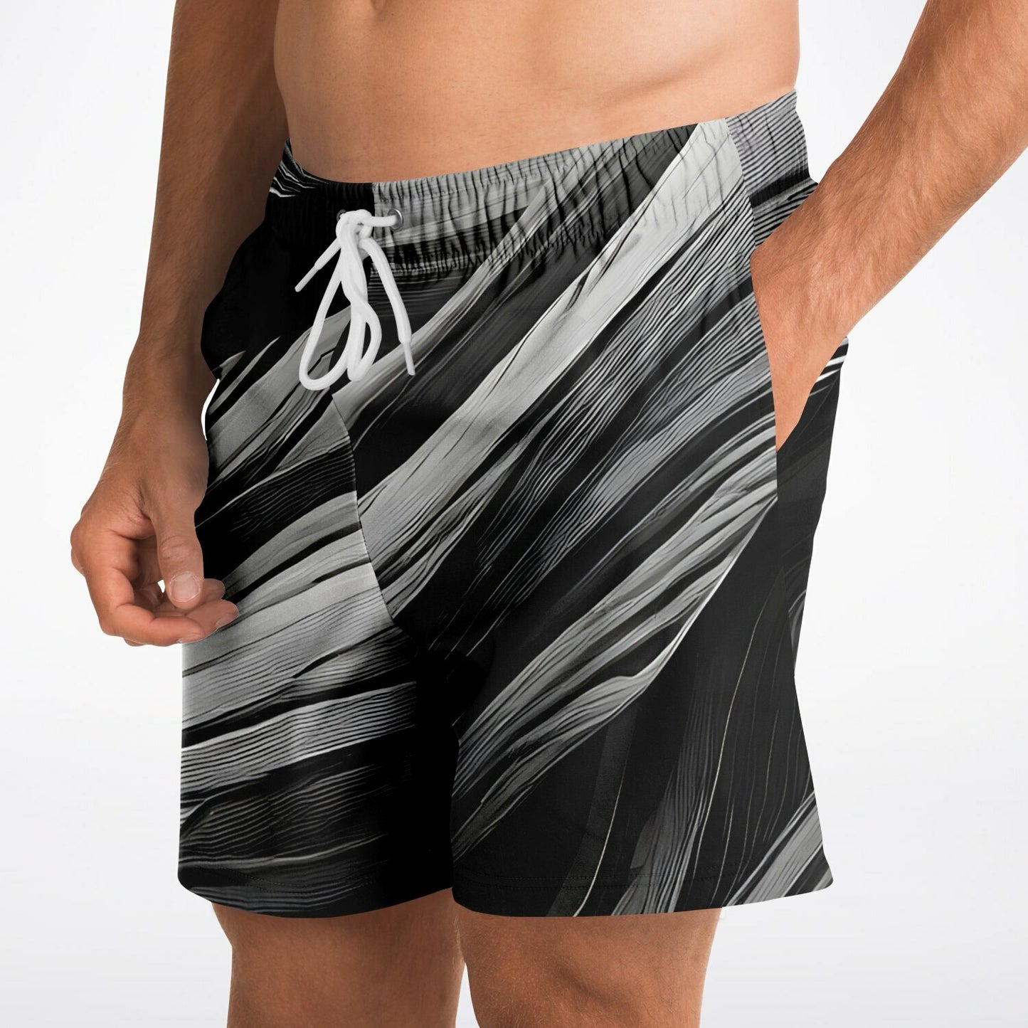 Black and White Swirls Athletic Shorts