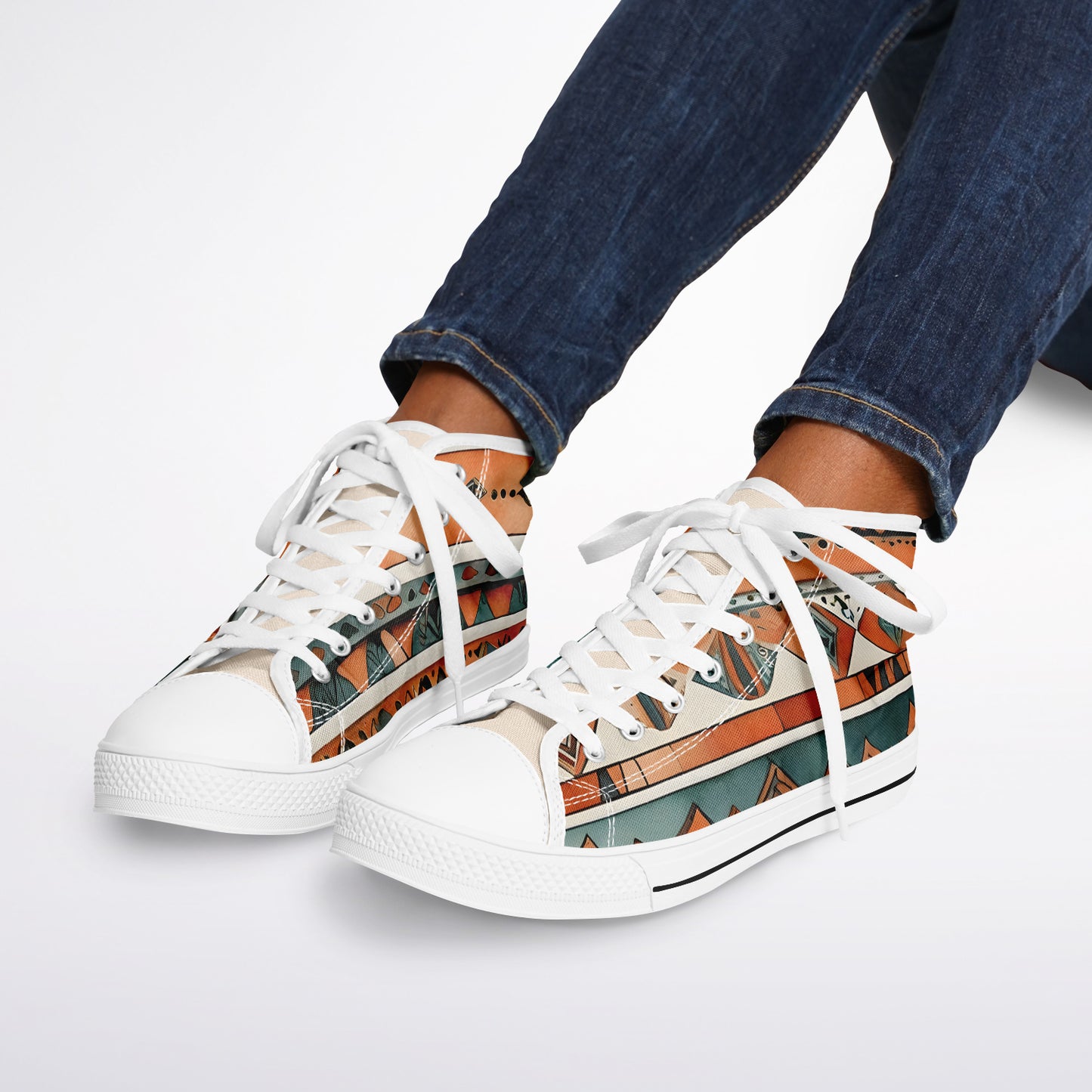 Bohemian High Tops - Abstract Unisex Festival Trainers with Bright Patterns