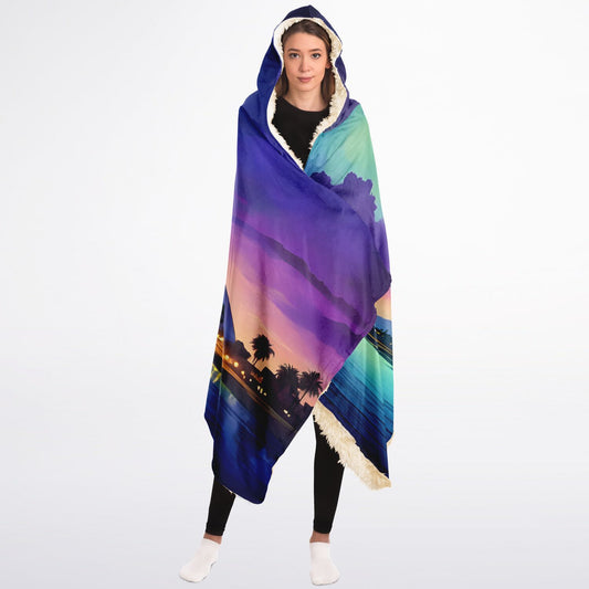 Anime Pyramids Hooded Blanket - Sherpa Fleece with Fantasy Egyptian Artwork Scene