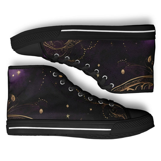 Celestial Purple High Tops - Rave Shoes with Purple and Gold Accents, Magical Vibes