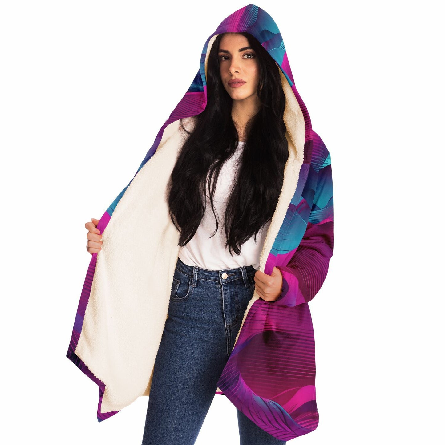 Electric Pink Hooded Cloak - Fleece Cloak Ideal for Raves and Festivals