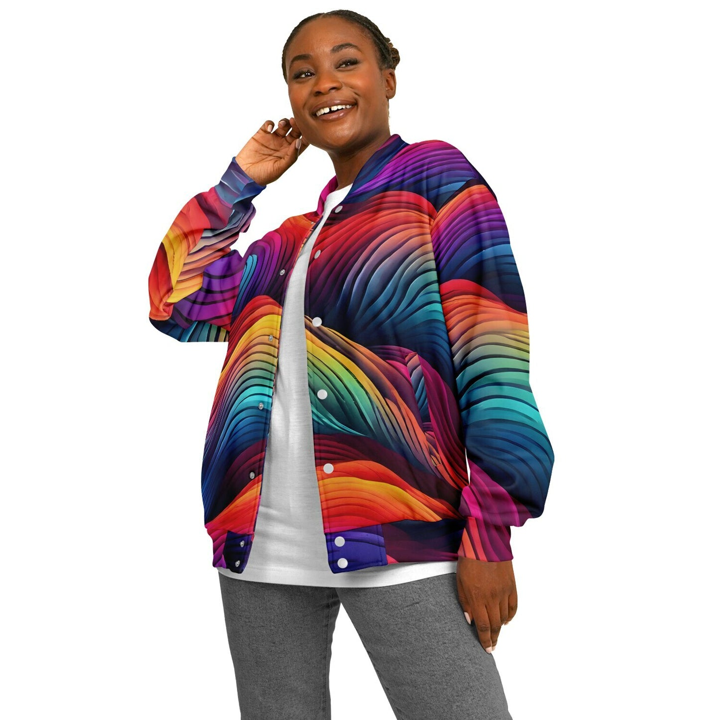 Neon Rainbow Baseball Jacket - Custom Bomber Jacket with Artistic Print