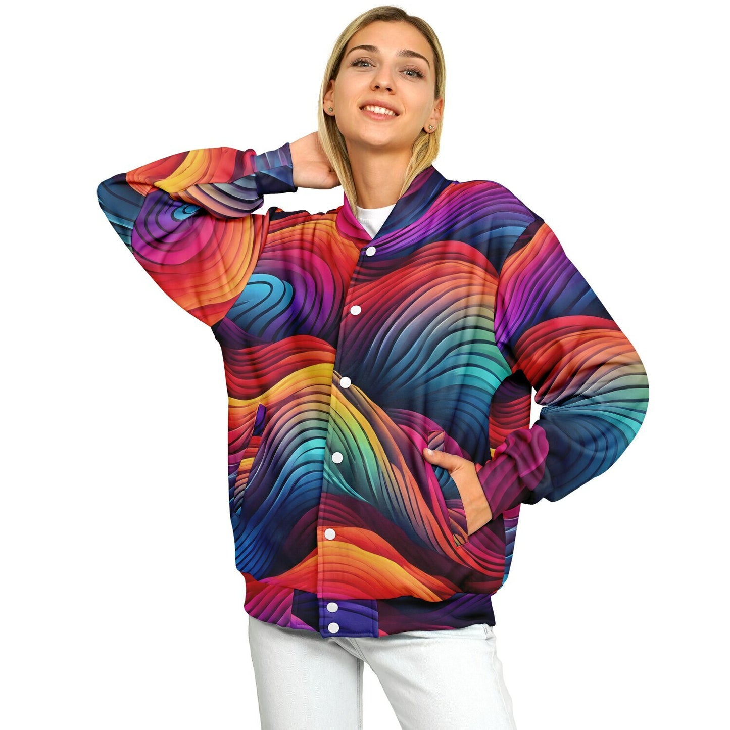 Neon Rainbow Baseball Jacket - Custom Bomber Jacket with Artistic Print
