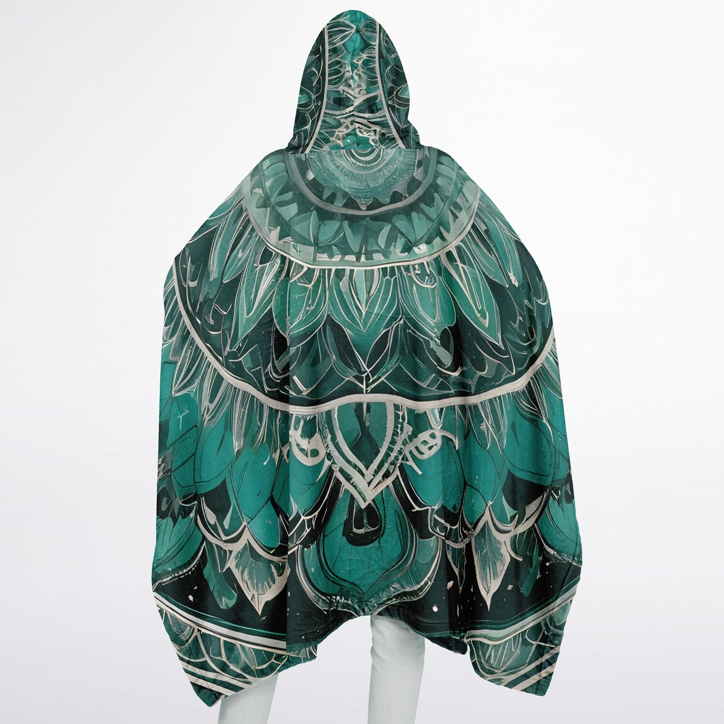 Green Mandala Flannel Blanket Poncho - Fleece Festival Poncho