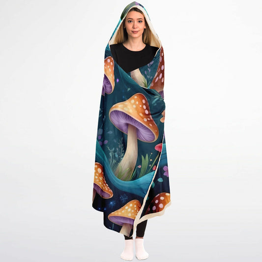 Magical Mushrooms Hooded Blanket - Ultra-Soft Hoodie Blanket with Mushroom Pattern