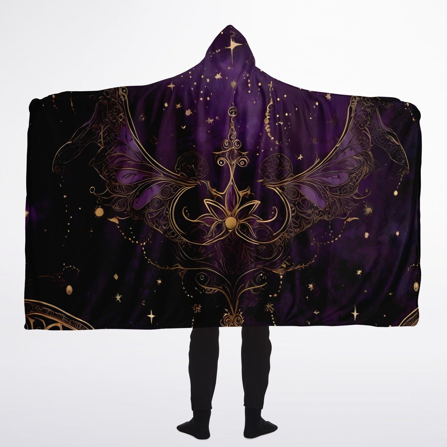 Purple Gothic Hooded Blanket - Fleece Blanket with Gothic Moonlight Festival Aesthetic
