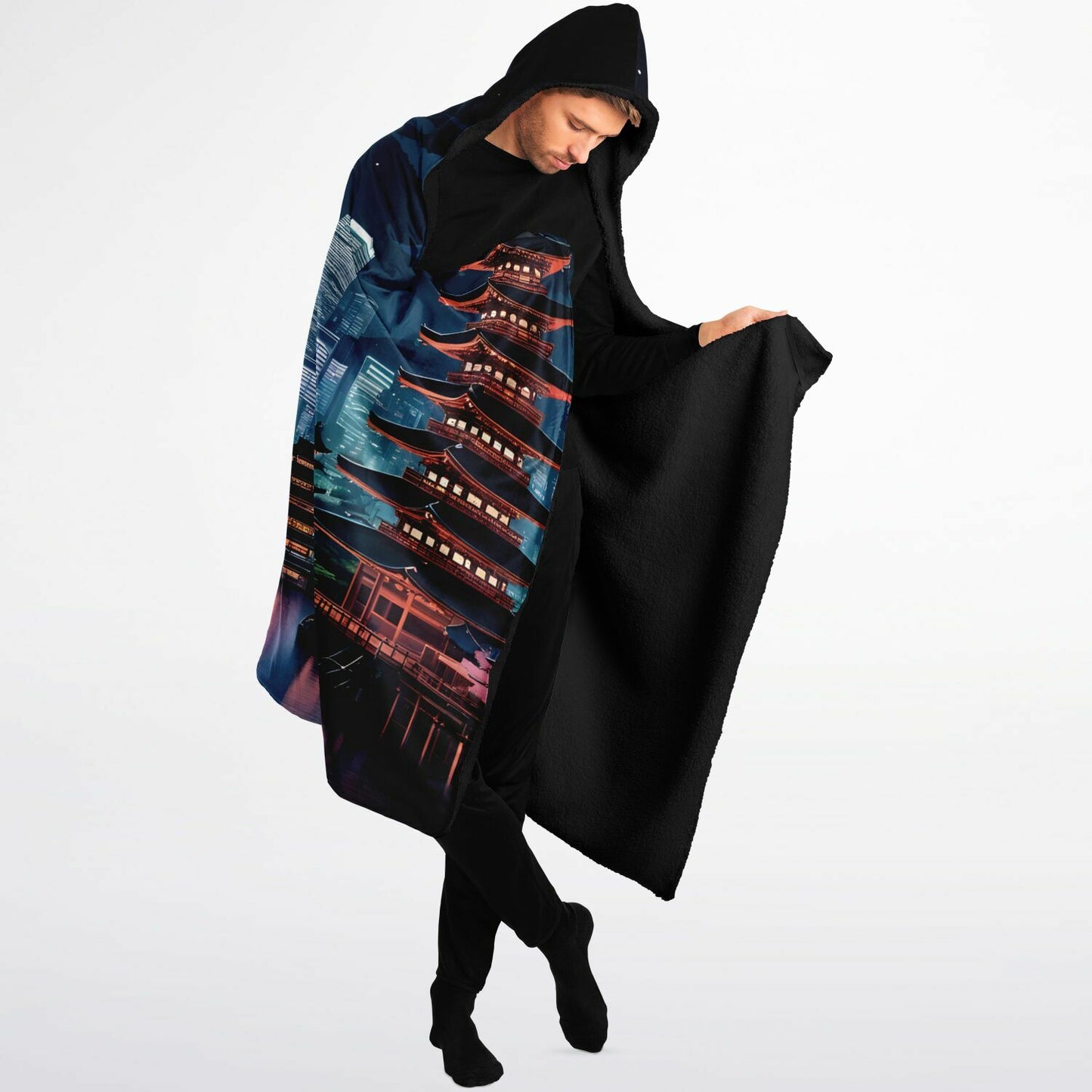 Anime Hooded Blanket - Sherpa Fleece Tokyo Artwork with City Night Vibes