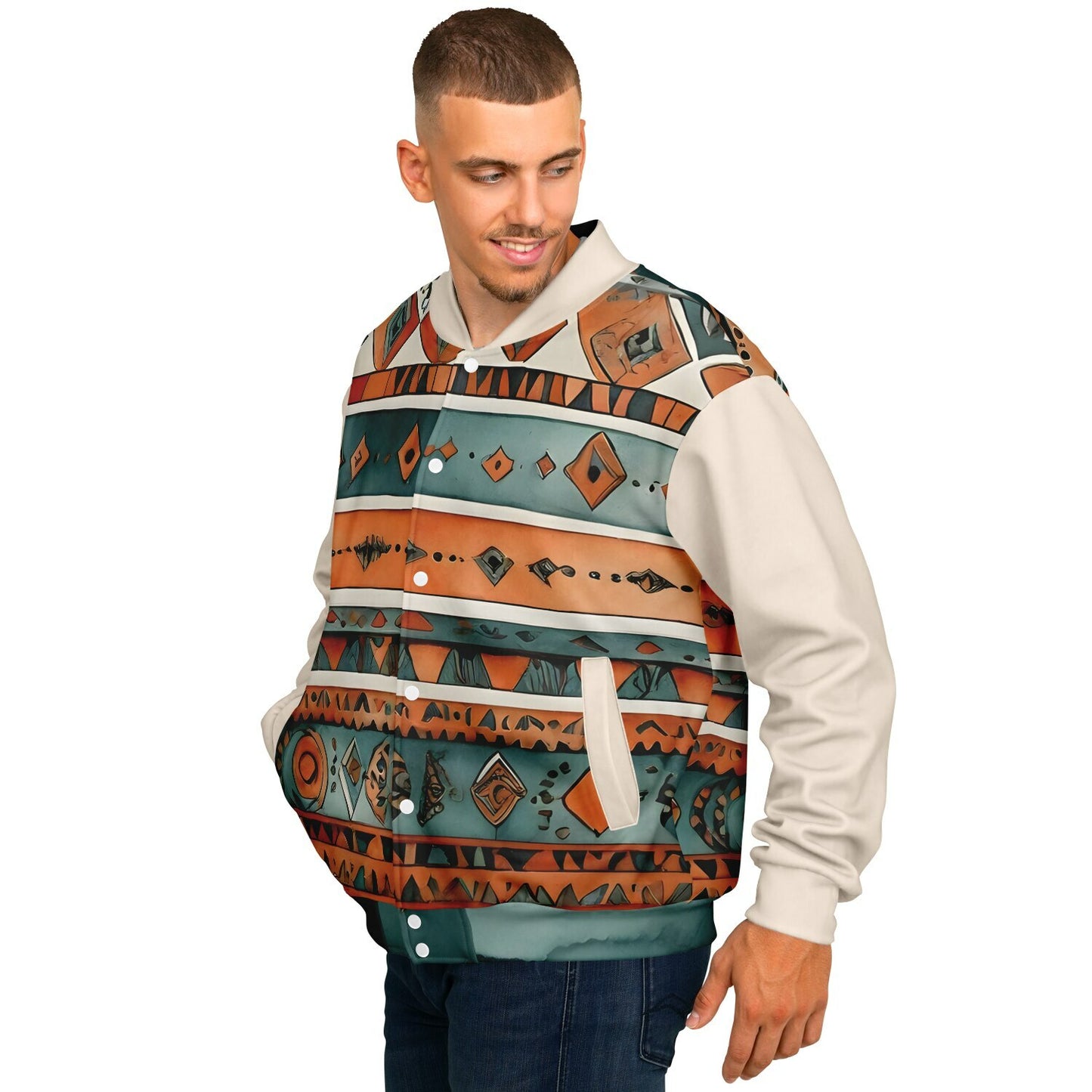 Abstract Baseball Jacket - Festival Style Comfort with Bright Patterns