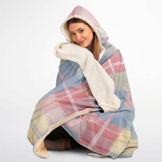 Pastel Tartan Hooded Blanket - Festival Blanket - Fleece Blanket