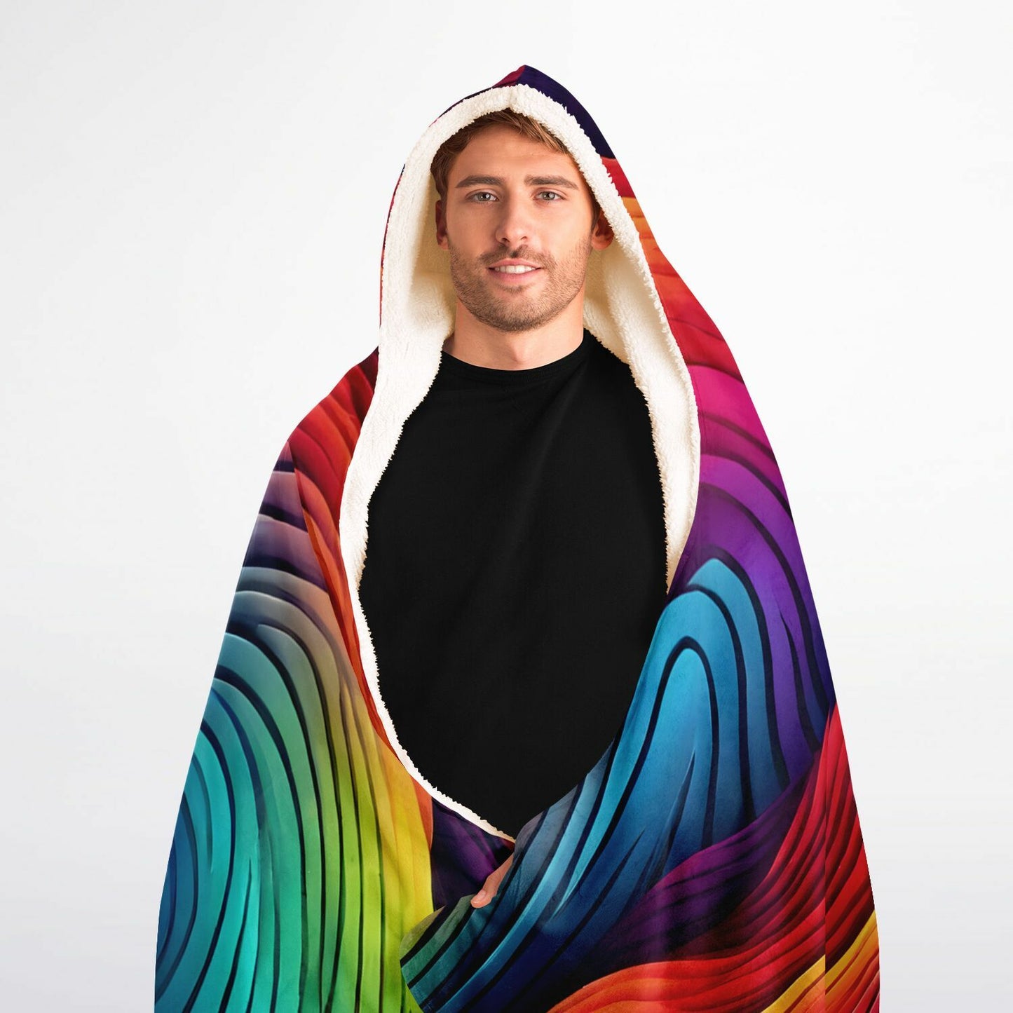 Neon Rainbow Hooded Blanket - Ultra-Soft Hoodie Blanket with Colourful Neon Pattern