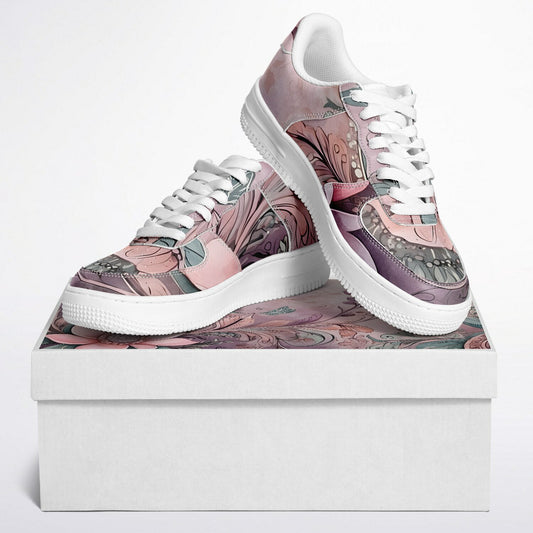 Lavender Boho Flowers Festival Trainers - Durable Rave Shoes with Pastel Floral Pattern
