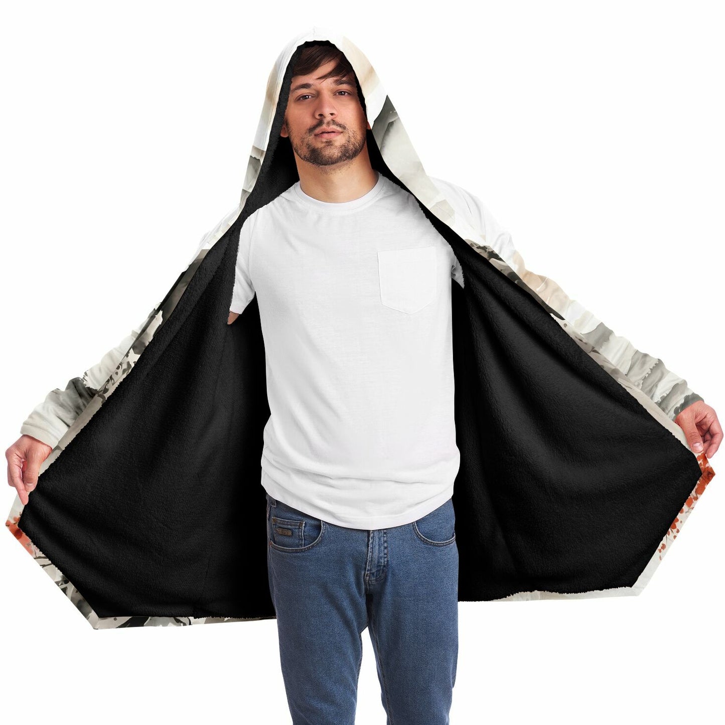 Asia Mountain Hooded Cloak - Sherpa Fleece with Fantasy Japanese Horizon