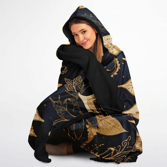Celestial Blue Boho Hooded Blanket Micro Fleece