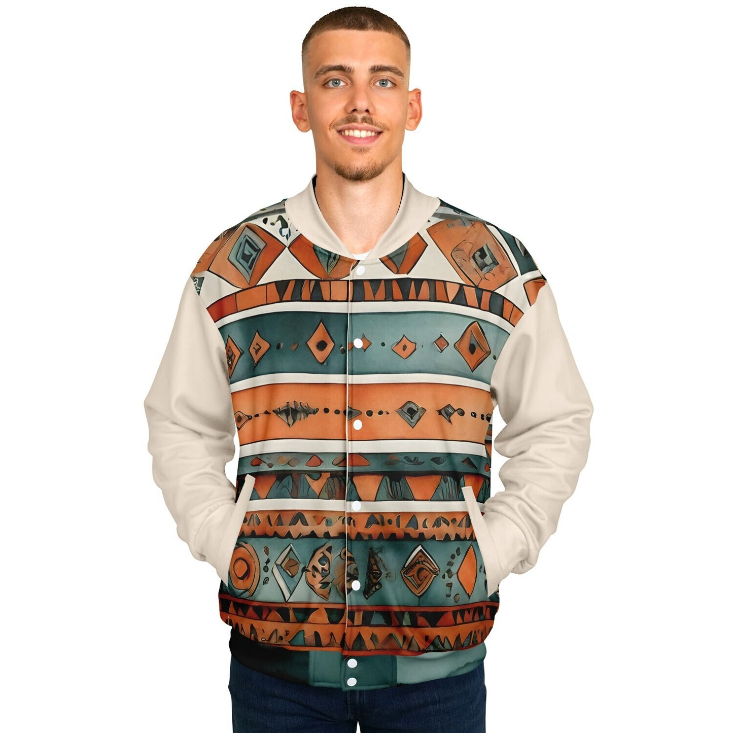 Abstract Baseball Jacket - Festival Style Comfort with Bright Patterns