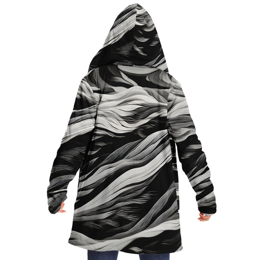 Rave Fashion Hooded Cloak - Fleece Lined Festival Wear with Black Swirl Pattern