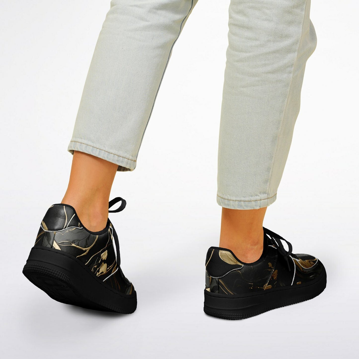 Black & Gold Marble Festival Shoes - Rave Shoes with Durability in Abstract Marble Pattern