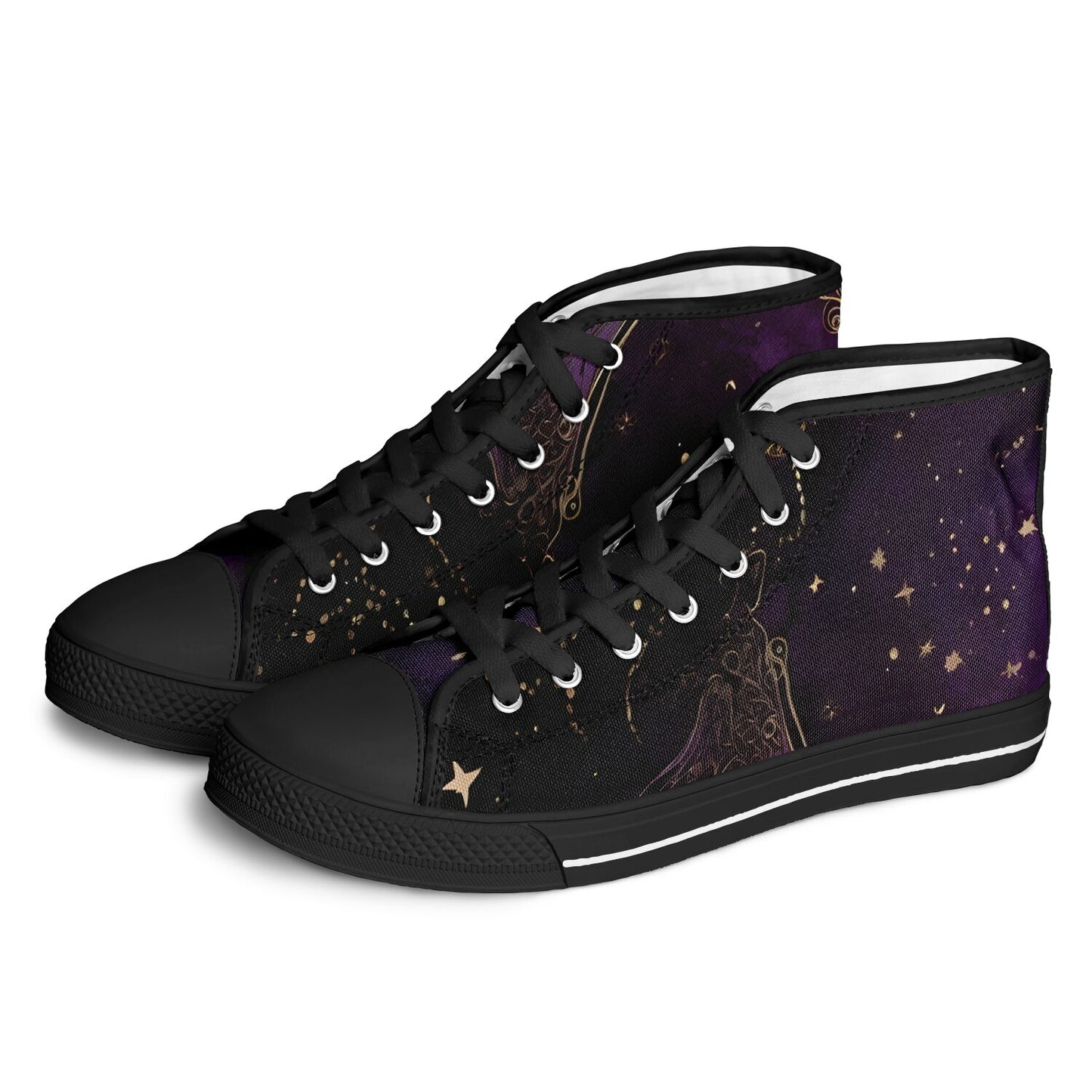 Celestial Purple High Tops - Rave Shoes with Purple and Gold Accents, Magical Vibes
