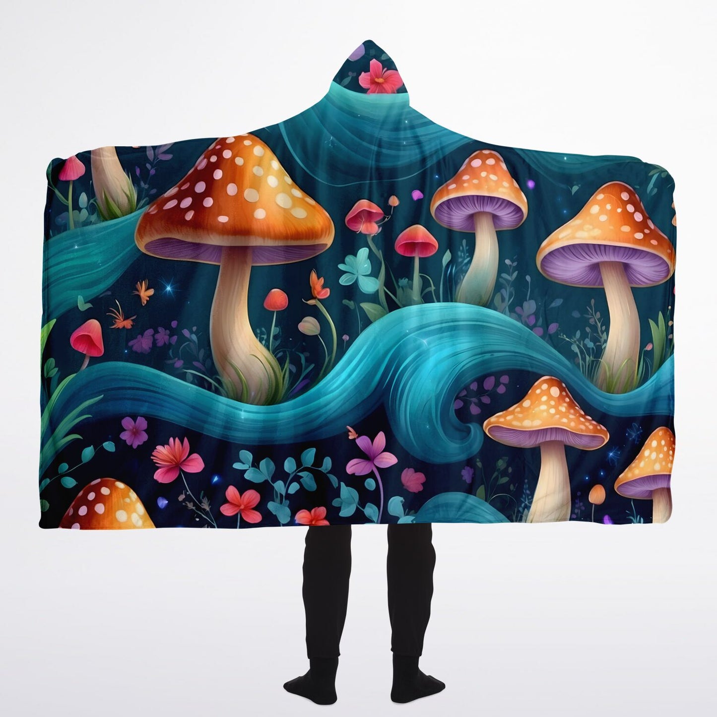 Magical Mushrooms Hooded Blanket - Ultra-Soft Hoodie Blanket with Mushroom Pattern