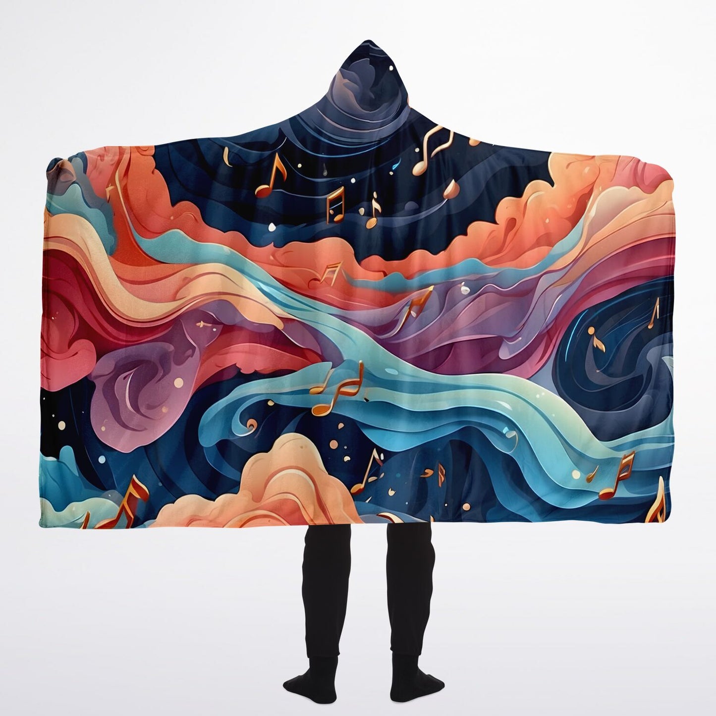 Musical Rainbow Hooded Blanket - Ultra-Soft Hoodie Blanket with Whimsical Rainbow Pattern