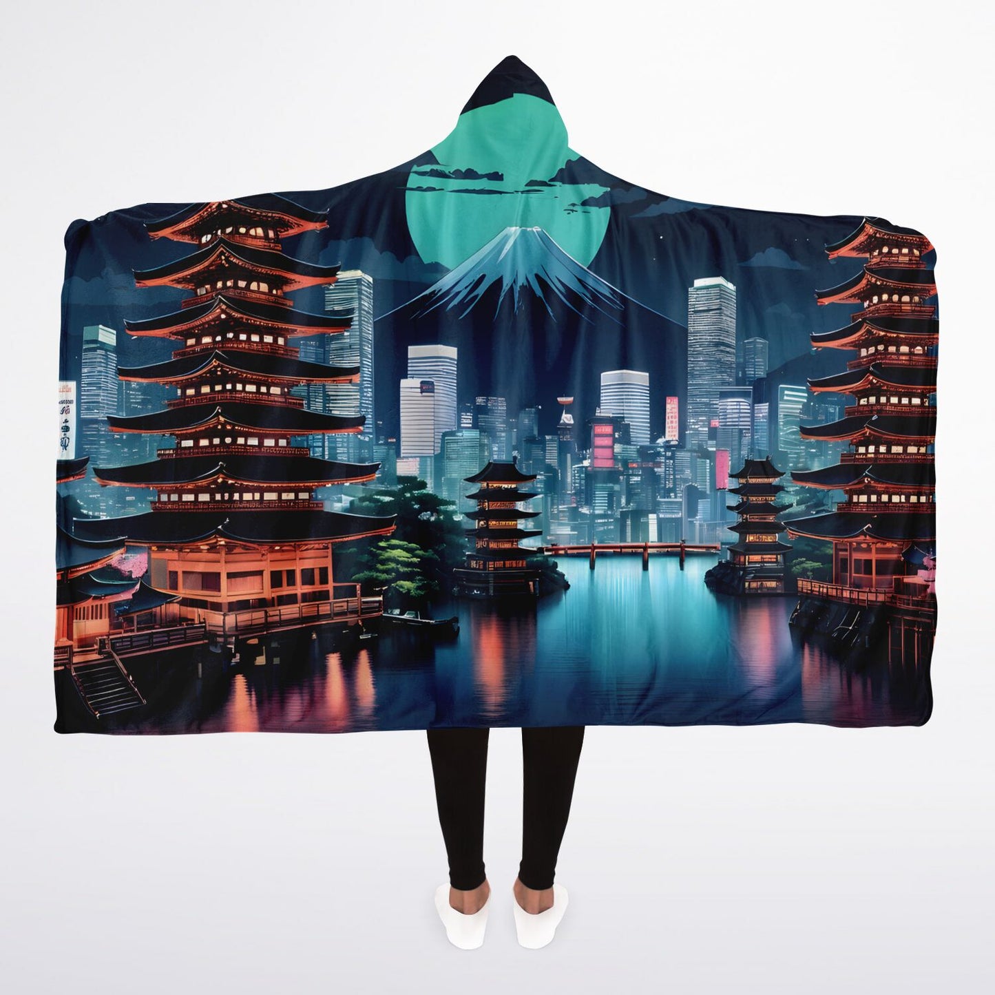 Anime Hooded Blanket - Sherpa Fleece Tokyo Artwork with City Night Vibes