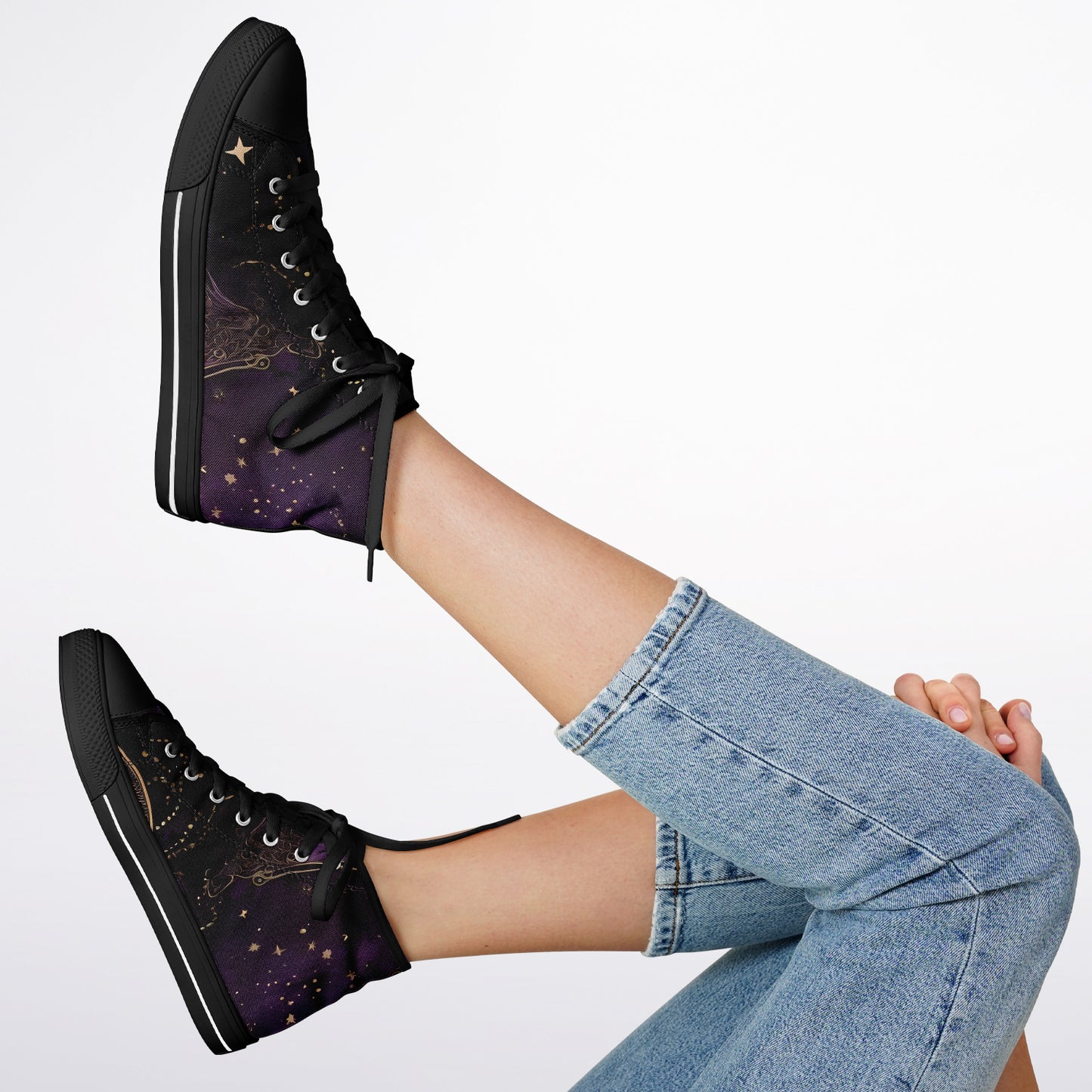 Celestial Purple High Tops - Rave Shoes with Purple and Gold Accents, Magical Vibes