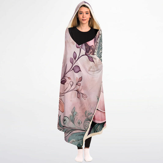 Lavender Festival Hooded Blanket - Fleece Blanket with Boho Floral Print