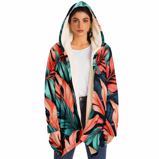 Festival Style Hooded Cloak - Fleece Cloak with Bold Floral Patterns