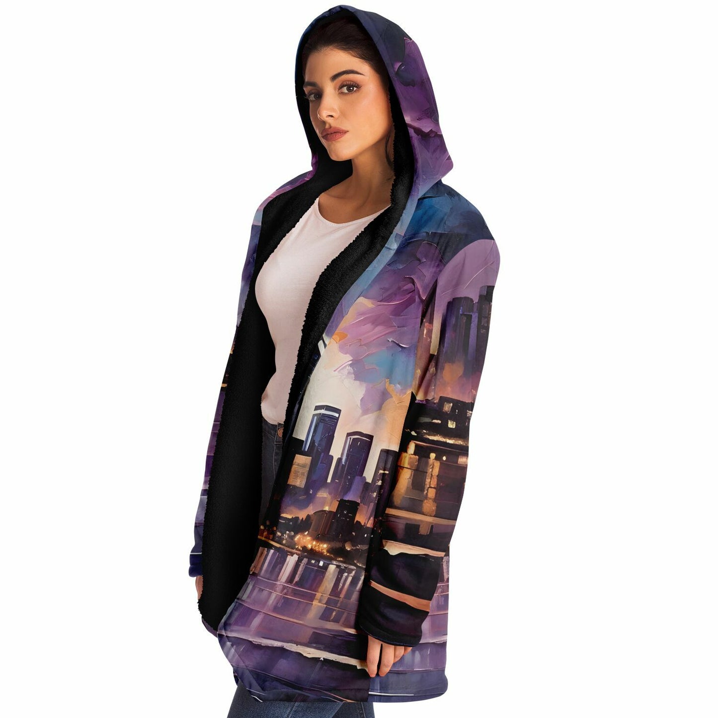 Night Sky Hooded Cloak - Rave Sherpa Fleece Cloak with Wearable Art