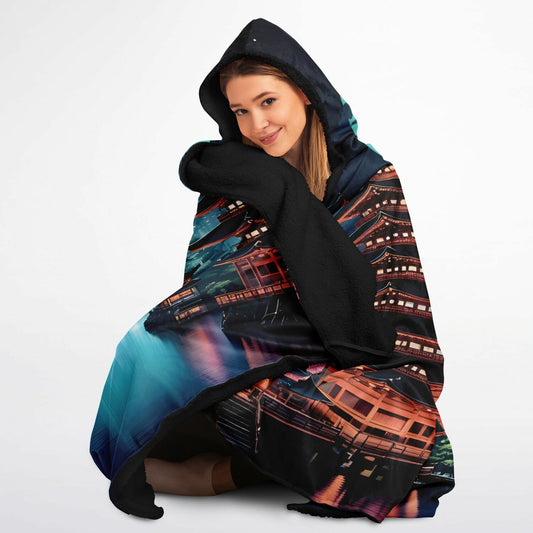 Anime Hooded Blanket - Sherpa Fleece Tokyo Artwork with City Night Vibes